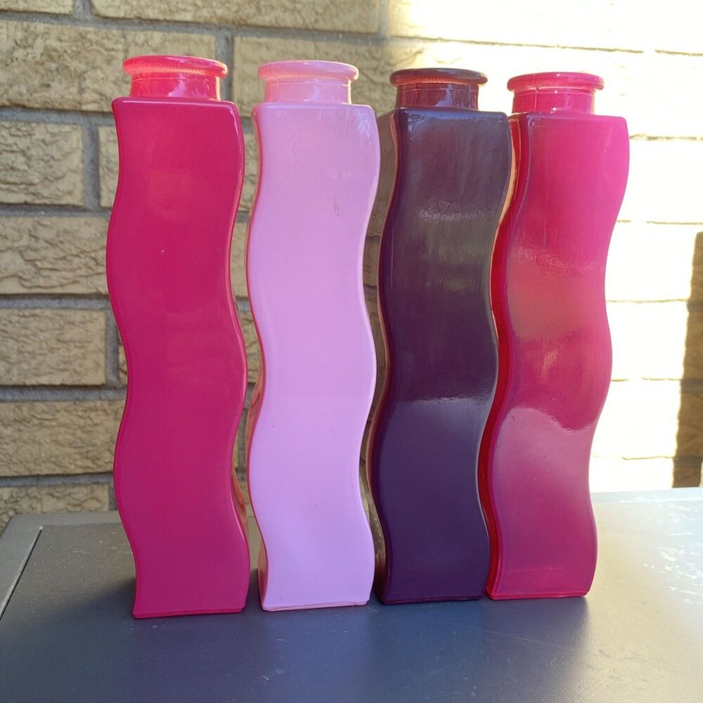 Lot 4 IKEA Skamt Art Glass Wavy Vases 90s Retro Decor Pink Purple 8.5”